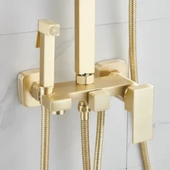 Shower Faucet,Shower System Rainfall Shower Head System Body Jet Massage Set - Handshower Included pullout Rainfall Shower Contemporary Vintage Style Nickel Brushed Mount Inside Ceramic Valve