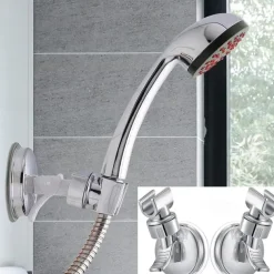 Shower Head Holder Suction Cup Shower Head Holder Adjustable Height Wall Mount Shower Wand Holder Bracket ABS Removable Handheld Shower Head Holder Silver