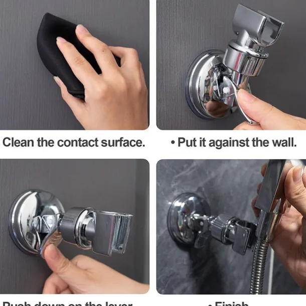 Shower Head Holder Suction Cup Shower Head Holder Adjustable Height Wall Mount Shower Wand Holder Bracket ABS Removable Handheld Shower Head Holder Silver