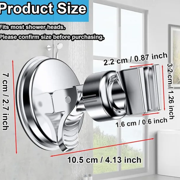 Shower Head Holder Suction Cup Shower Head Holder Adjustable Height Wall Mount Shower Wand Holder Bracket ABS Removable Handheld Shower Head Holder Silver