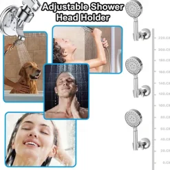 Shower Head Holder Suction Cup Shower Head Holder Adjustable Height Wall Mount Shower Wand Holder Bracket ABS Removable Handheld Shower Head Holder Silver