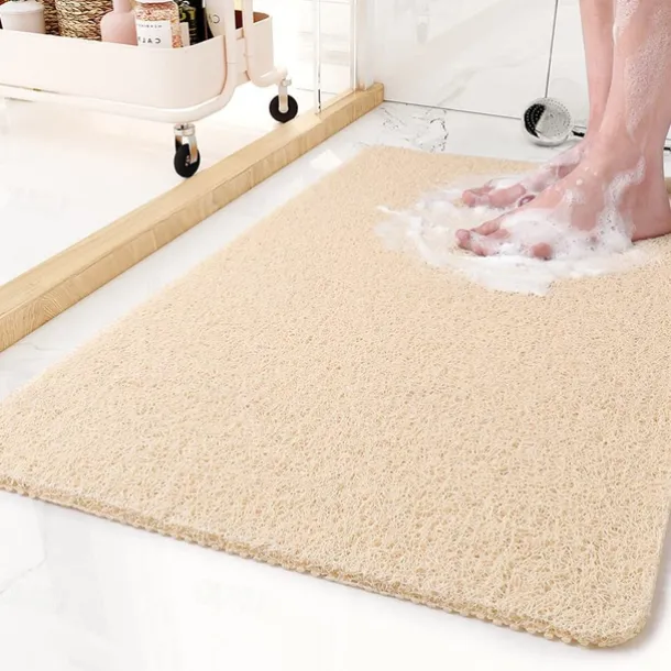 Shower Mat for Inside Shower, Loofah Bath Mat Non Slip Anti Mould Antibacterial Soft PVC Bathtub Mat for Bathroom Wet Shower Areas