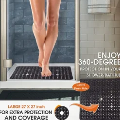 Shower Mats Rubber Shower Mat with Drain Hole - Non-Slip Bathtub Mat for Bathroom, Anti-Mildew, Quick-Drying, Comfortable and Safe for Kids and Elderly