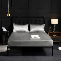 Silk Satin Fitted Sheet Bedding Fitted Sheet King/Queen/Double/Twin Size Deep Pocket Hotel Home Bedroom Wrinkle Fade Stain Resistant Soft