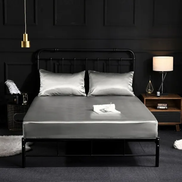 Silk Satin Fitted Sheet Bedding Fitted Sheet King/Queen/Double/Twin Size Deep Pocket Hotel Home Bedroom Wrinkle Fade Stain Resistant Soft