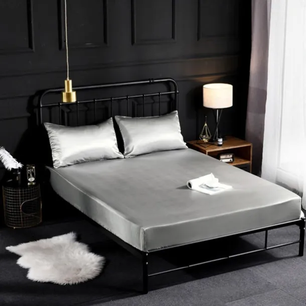 Silk Satin Fitted Sheet Bedding Fitted Sheet King/Queen/Double/Twin Size Deep Pocket Hotel Home Bedroom Wrinkle Fade Stain Resistant Soft