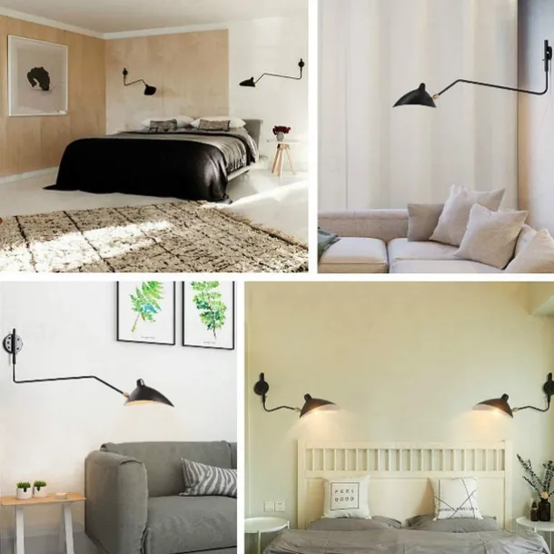 Simple Style Swing Wall Lamp with Dome Lampshade 1-2 Light Black Wall Lamp Suitable for Corridor Entrance Bedroom Dining Room E26/E27 Bulb