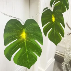 Simulated Palm Leaf Fairy String Lights 10/20 LED Battery Powered Christmas Wedding Party Holiday Garden Camping Atmosphere Decoration LED Garland Lights