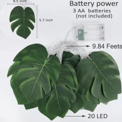 Simulated Palm Leaf Fairy String Lights 10/20 LED Battery Powered Christmas Wedding Party Holiday Garden Camping Atmosphere Decoration LED Garland Lights