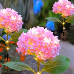 Simulation Hydrangea Solar Ground Lamp Outdoor Waterproof Garden Lawn LED Lights, Realistic LED Flowers Powered Decorative Ground Solar Flower Lights for Lawn Decoration Yard Backyard Decor Gift