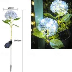 Simulation Hydrangea Solar Ground Lamp Outdoor Waterproof Garden Lawn LED Lights, Realistic LED Flowers Powered Decorative Ground Solar Flower Lights for Lawn Decoration Yard Backyard Decor Gift