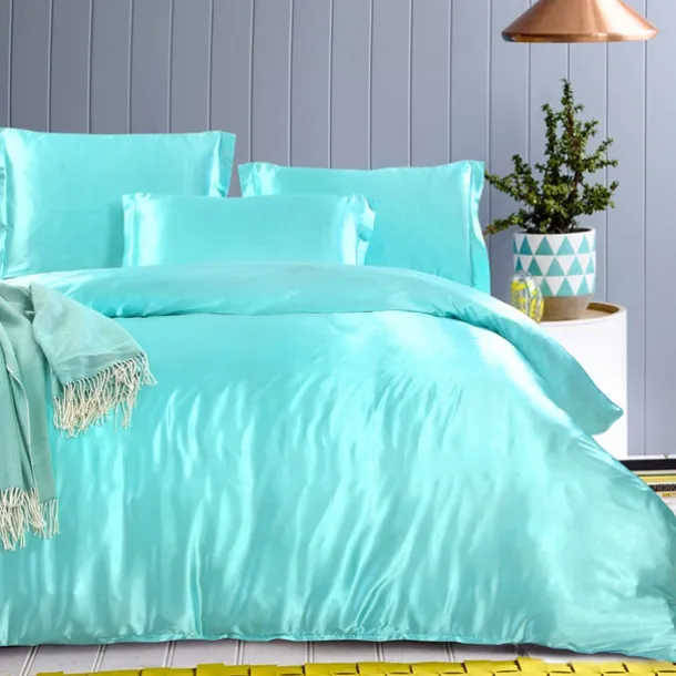 Simulation Silk Satin Solid Color Quilt Cover Pillowcase Bed Sheet Three-piece Set