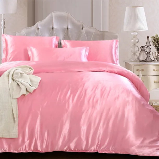 Simulation Silk Satin Solid Color Quilt Cover Pillowcase Bed Sheet Three-piece Set