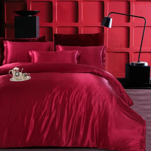 Simulation Silk Satin Solid Color Quilt Cover Pillowcase Bed Sheet Three-piece Set