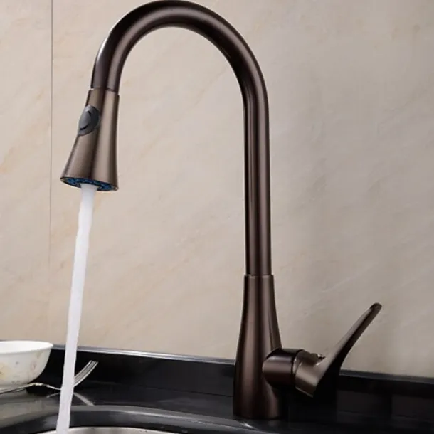 Single Handle Kitchen Faucet,Black Nickel One Hole Pull-out Standard Spout or Spray Type Standard Spout Oil-rubbed Bronze Kitchen Faucet with Cold and Hot Switch