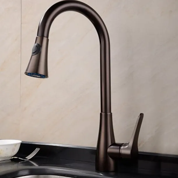 Single Handle Kitchen Faucet,Black Nickel One Hole Pull-out Standard Spout or Spray Type Standard Spout Oil-rubbed Bronze Kitchen Faucet with Cold and Hot Switch