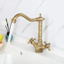 Single Handle Kitchen Faucet Antique Brass One Hole Rotatable Standard Spout/Tall/ÂHigh Arc, Brass Antique/COD Kitchen Faucet with Supply Lines / Adjustable to Cold and Hot Water