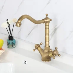 Single Handle Kitchen Faucet Antique Brass One Hole Rotatable Standard Spout/Tall/ÂHigh Arc, Brass Antique/COD Kitchen Faucet with Supply Lines / Adjustable to Cold and Hot Water