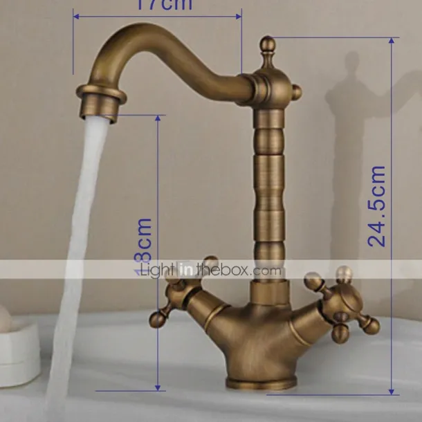Single Handle Kitchen Faucet Antique Brass One Hole Rotatable Standard Spout/Tall/High Arc, Brass Antique/COD Kitchen Faucet with Supply Lines / Adjustable to Cold and Hot Water