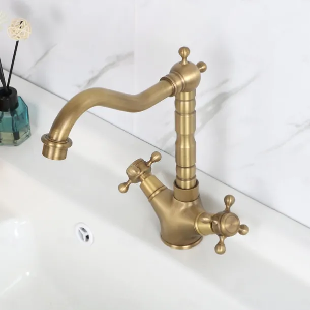 Single Handle Kitchen Faucet Antique Brass One Hole Rotatable Standard Spout/Tall/High Arc, Brass Antique/COD Kitchen Faucet with Supply Lines / Adjustable to Cold and Hot Water