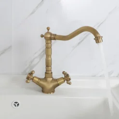 Single Handle Kitchen Faucet Antique Brass One Hole Rotatable Standard Spout/Tall/High Arc, Brass Antique/COD Kitchen Faucet with Supply Lines / Adjustable to Cold and Hot Water