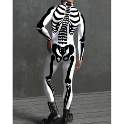 Skeleton Skull Halloween Cosplay Costume Bodysuits Full Body Catsuit Carnival Costume Full Body Suit One Piece Scary Costume Kid's Adults' Men's Women's Masquerade Mardi Gras Party Halloween Easy