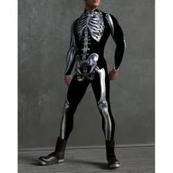 Skeleton Skull Halloween Cosplay Costume Bodysuits Full Body Catsuit Carnival Costume Full Body Suit One Piece Scary Costume Kid's Adults' Men's Women's Masquerade Mardi Gras Party Halloween Easy