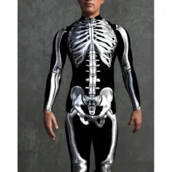 Skeleton Skull Halloween Cosplay Costume Bodysuits Full Body Catsuit Carnival Costume Full Body Suit One Piece Scary Costume Kid's Adults' Men's Women's Masquerade Mardi Gras Party Halloween Easy