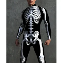 Skeleton Skull Halloween Cosplay Costume Bodysuits Full Body Catsuit Carnival Costume Full Body Suit One Piece Scary Costume Kid's Adults' Men's Women's Masquerade Mardi Gras Party Halloween Easy