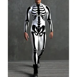 Skeleton Skull Halloween Cosplay Costume Bodysuits Full Body Catsuit Carnival Costume Full Body Suit One Piece Scary Costume Kid's Adults' Men's Women's Masquerade Mardi Gras Party Halloween Easy