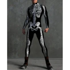 Skeleton Skull Halloween Cosplay Costume Bodysuits Full Body Catsuit Carnival Costume Full Body Suit One Piece Scary Costume Kid's Adults' Men's Women's Masquerade Mardi Gras Party Halloween Easy
