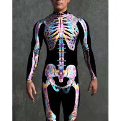 Skeleton Skull Halloween Cosplay Costume Bodysuits Full Body Catsuit Carnival Costume Full Body Suit One Piece Scary Costume Kid's Adults' Men's Women's Masquerade Mardi Gras Party Halloween Easy