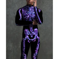 Skeleton Skull Halloween Cosplay Costume Bodysuits Full Body Catsuit Carnival Costume Full Body Suit One Piece Scary Costume Kid's Adults' Men's Women's Masquerade Mardi Gras Party Halloween Easy