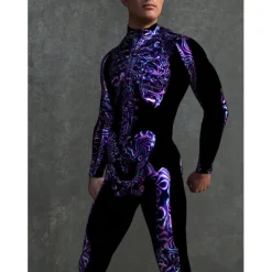 Skeleton Skull Halloween Cosplay Costume Bodysuits Full Body Catsuit Carnival Costume Full Body Suit One Piece Scary Costume Kid's Adults' Men's Women's Masquerade Mardi Gras Party Halloween Easy