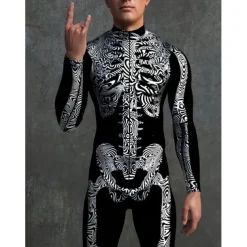 Skeleton Skull Halloween Cosplay Costume Bodysuits Full Body Catsuit Carnival Costume Full Body Suit One Piece Scary Costume Kid's Adults' Men's Women's Masquerade Mardi Gras Party Halloween Easy