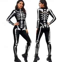 Skeleton Skull Halloween Cosplay Costume Party Costume Bodysuits Carnival Costume Full Body Suit One Piece Scary Costume Kid's Adults' Women's Carnival Masquerade Mardi Gras Performance Party Easy