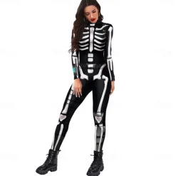 Skeleton Skull Halloween Cosplay Costume Party Costume Bodysuits Carnival Costume Full Body Suit One Piece Scary Costume Kid's Adults' Women's Carnival Masquerade Mardi Gras Performance Party Easy