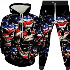 Skeleton Skull Outfits Hoodie Tracksuit Anime 3D Front Pocket Graphic For Couple's Men's Women's Adults' Halloween Carnival Masquerade 3D Print Casual Daily