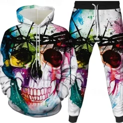 Skeleton Skull Outfits Hoodie Tracksuit Anime 3D Front Pocket Graphic For Couple's Men's Women's Adults' Halloween Carnival Masquerade 3D Print Casual Daily