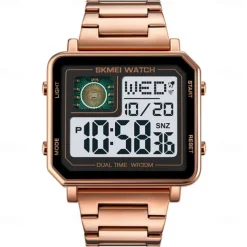 SKMEI Men Digital Watch 3ATM Waterproof Luxury Business Men Watch Back Light Stopwatch Stainless Steel Outdoor Sport Square Watch For Men