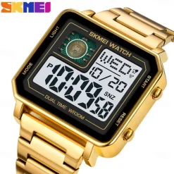SKMEI Men Digital Watch 3ATM Waterproof Luxury Business Men Watch Back Light Stopwatch Stainless Steel Outdoor Sport Square Watch For Men