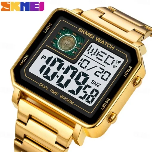SKMEI Men Digital Watch 3ATM Waterproof Luxury Business Men Watch Back Light Stopwatch Stainless Steel Outdoor Sport Square Watch For Men