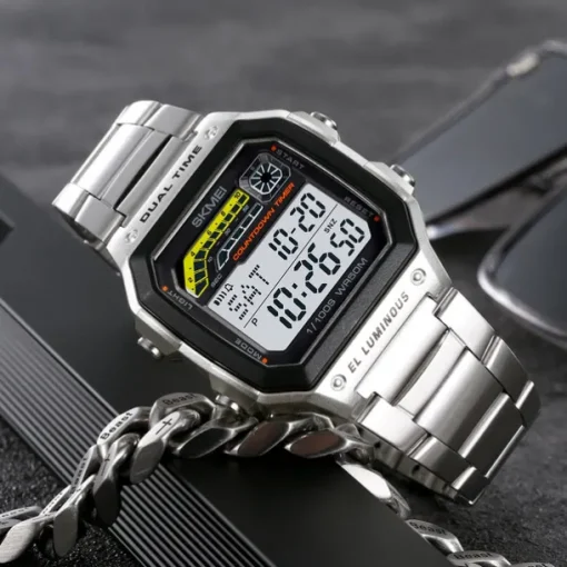SKMEI Men Digital Watch Fashion Casual Business Wristwatch Luminous Stopwatch Alarm Clock Countdown Steel TPU Watch