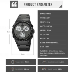 SKMEI Men Digital Watch Fashion Casual Wristwatch Luminous Stopwatch Alarm Clock Countdown TPU Watch