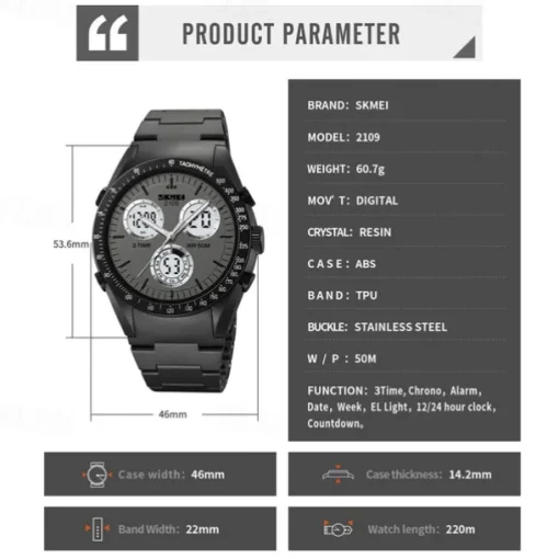 SKMEI Men Digital Watch Fashion Casual Wristwatch Luminous Stopwatch Alarm Clock Countdown TPU Watch