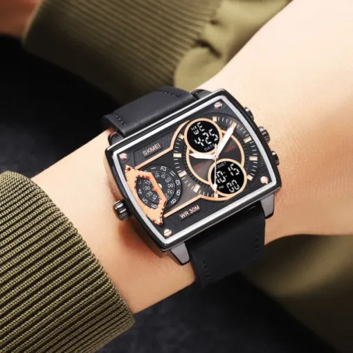 SKMEI Men Digital Watch Outdoor Sports Fashion Wristwatch Luminous Stopwatch Alarm Clock Countdown Steel Leather Watch