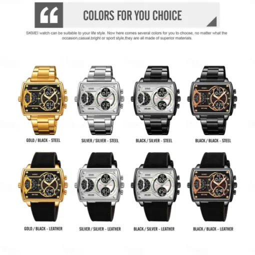 SKMEI Men Digital Watch Outdoor Sports Fashion Wristwatch Luminous Stopwatch Alarm Clock Countdown Steel Leather Watch