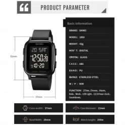 SKMEI Men Digital Watch Outdoor Sports Fashion Wristwatch Luminous Stopwatch Alarm Clock Countdown TPU Watch