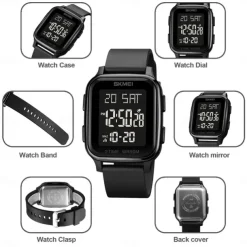 SKMEI Men Digital Watch Outdoor Sports Fashion Wristwatch Luminous Stopwatch Alarm Clock Countdown TPU Watch