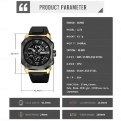 SKMEI Men Digital Watch Outdoor Sports Fashion Casual Luminous Stopwatch Alarm Clock Countdown TPU Watch